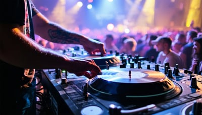 DJ spinning records at a vibrant live music event